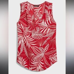 Banana Republic Shoulder Pleated Tank Berry Red Tropical‎ Floral Print Size M